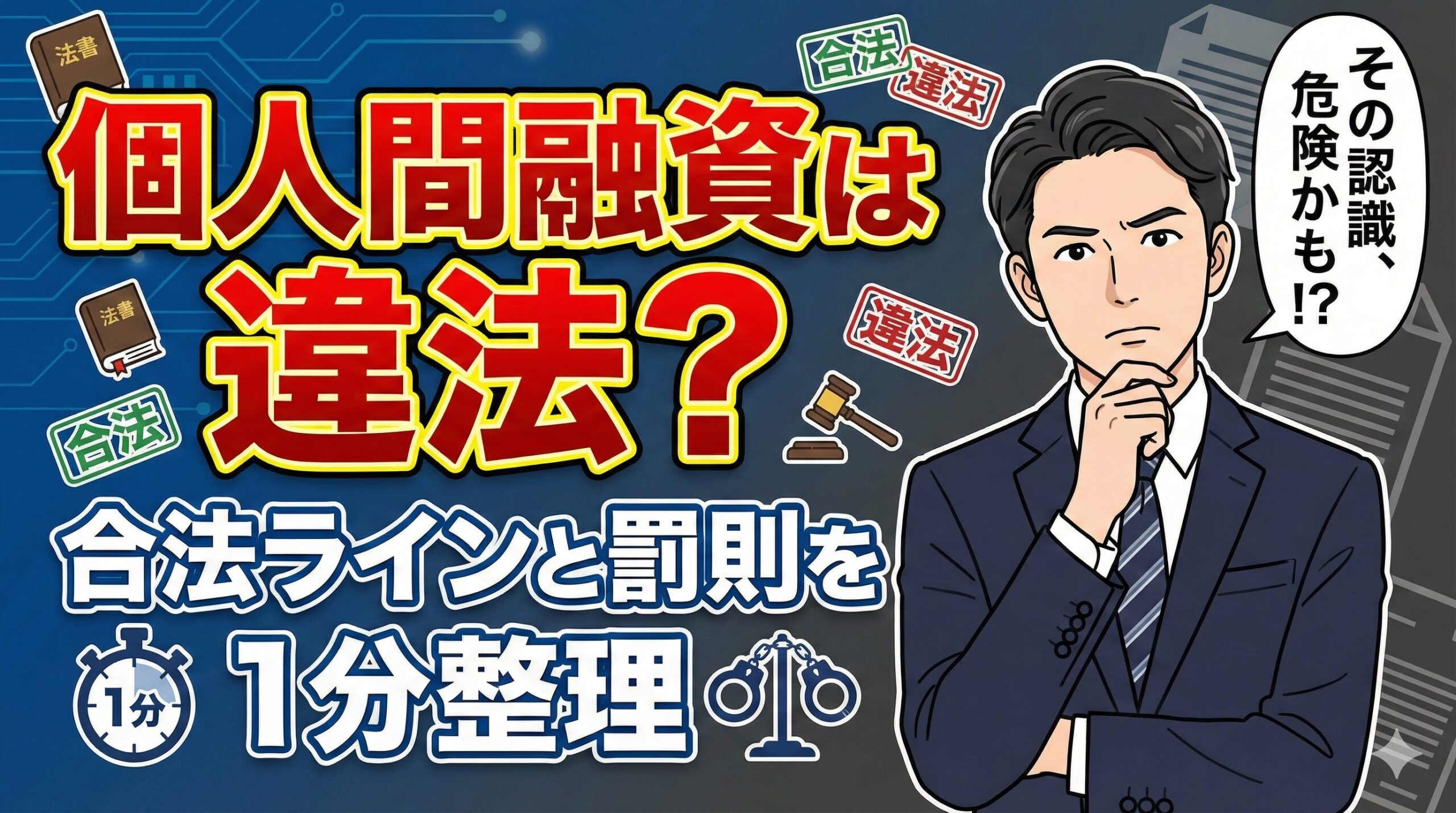 個人間融資は違法？合法ラインと罰則を1分整理