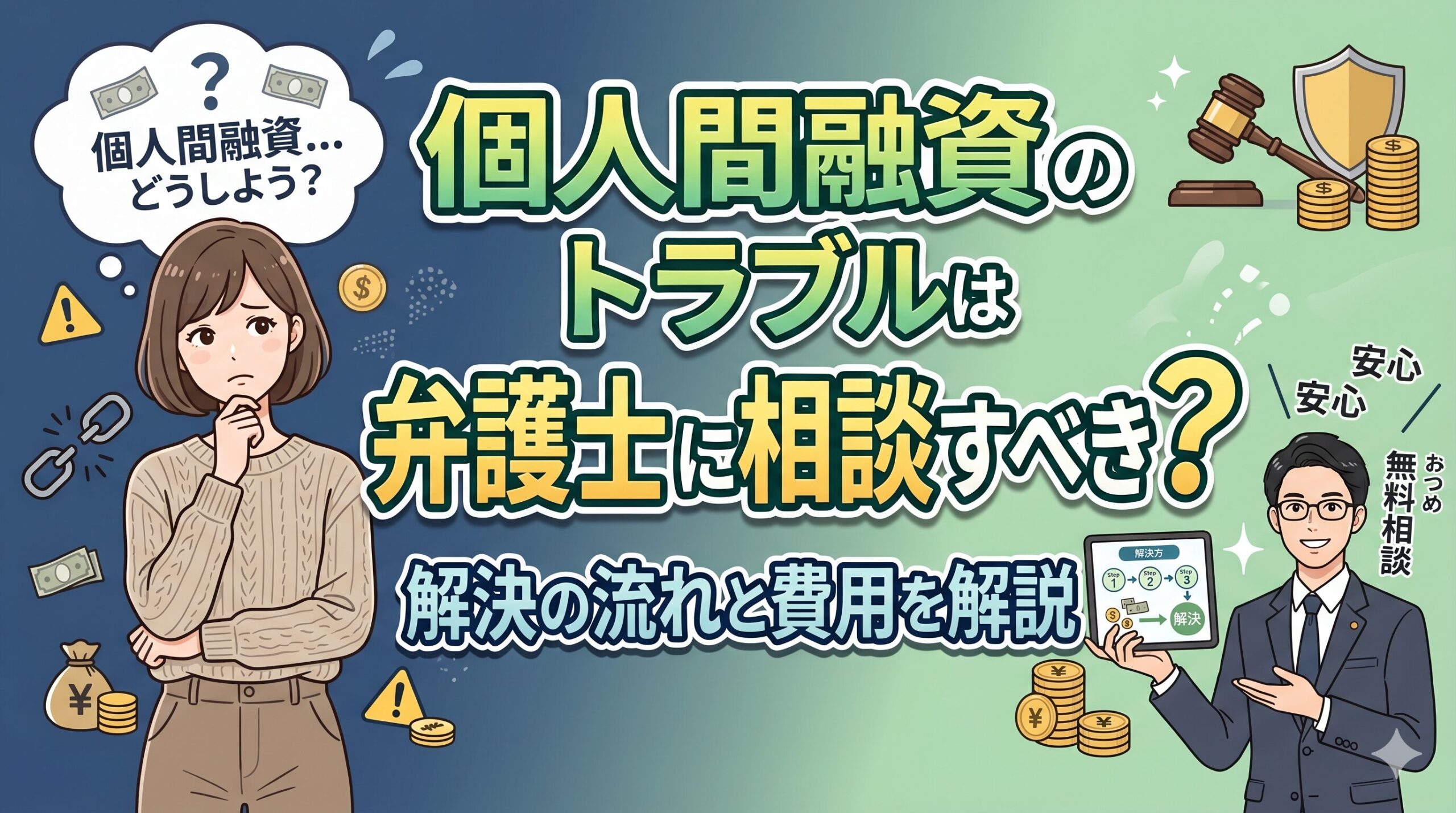 個人間融資のトラブルは弁護士に相談すべき？解決の流れと費用を解説