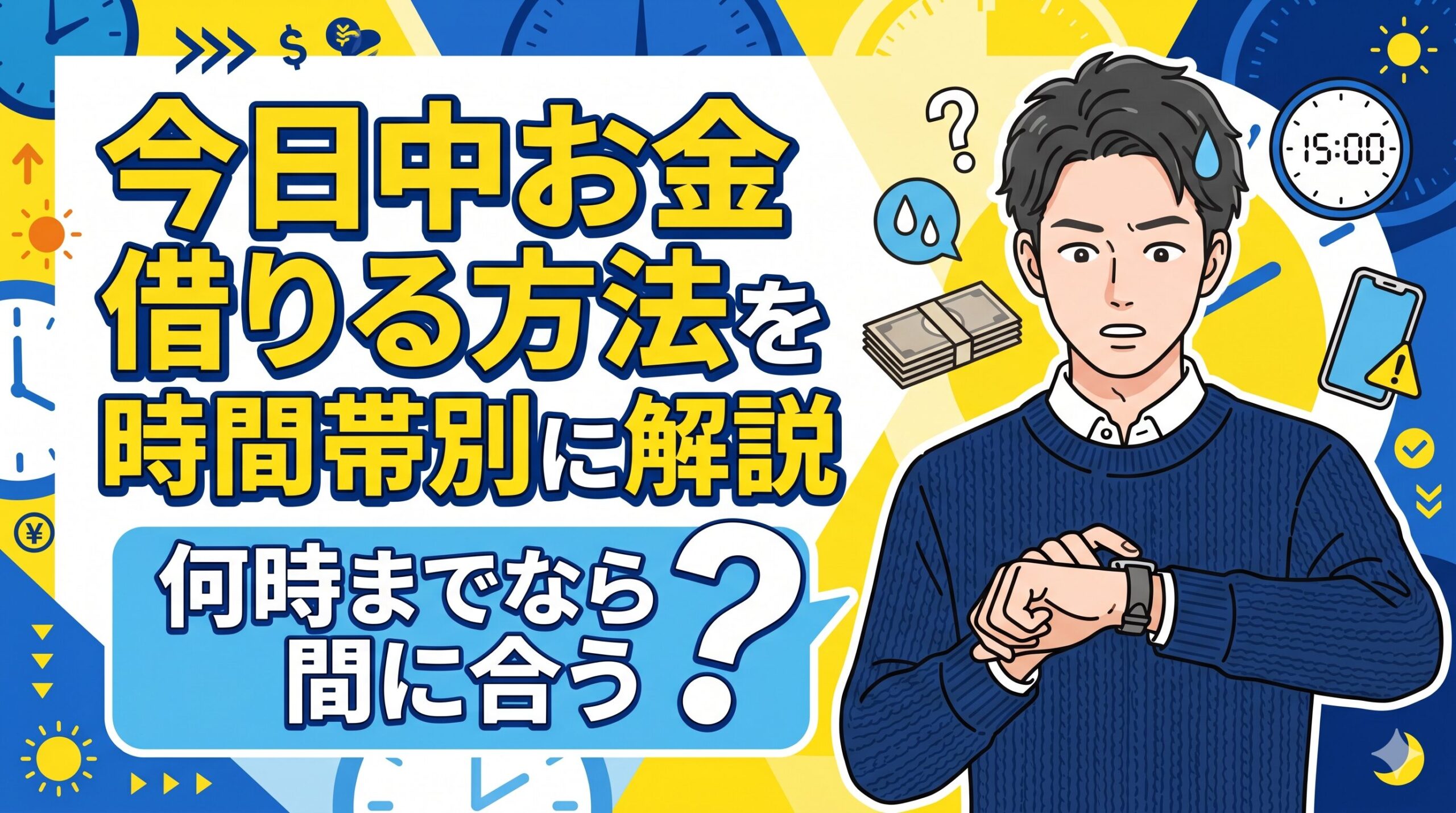 今日中お金借りる方法を時間帯別に解説｜何時までなら間に合う？