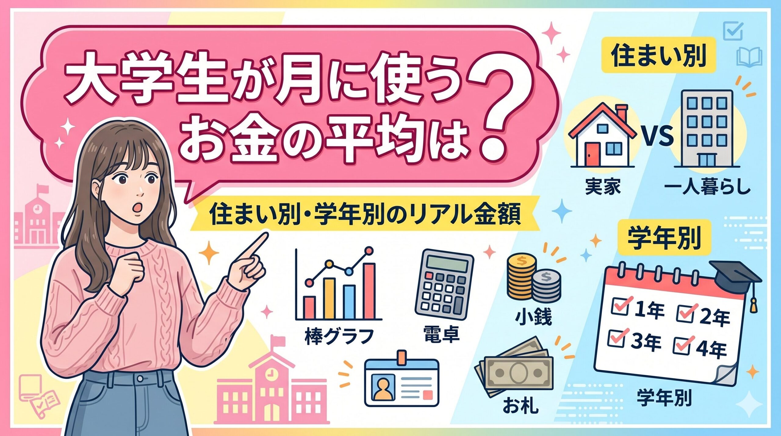 大学生が月に使うお金の平均は？住まい別・学年別のリアル金額