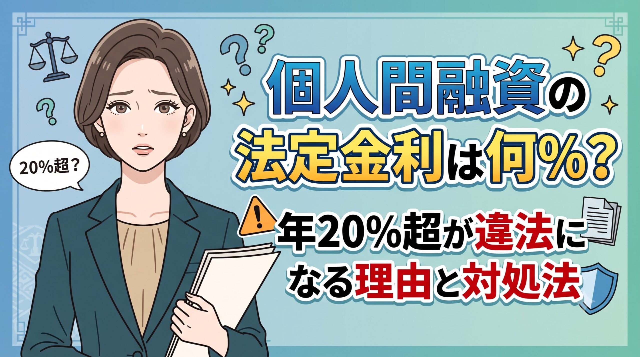 個人間融資の法定金利は何％？年20%超が違法になる理由と対処法
