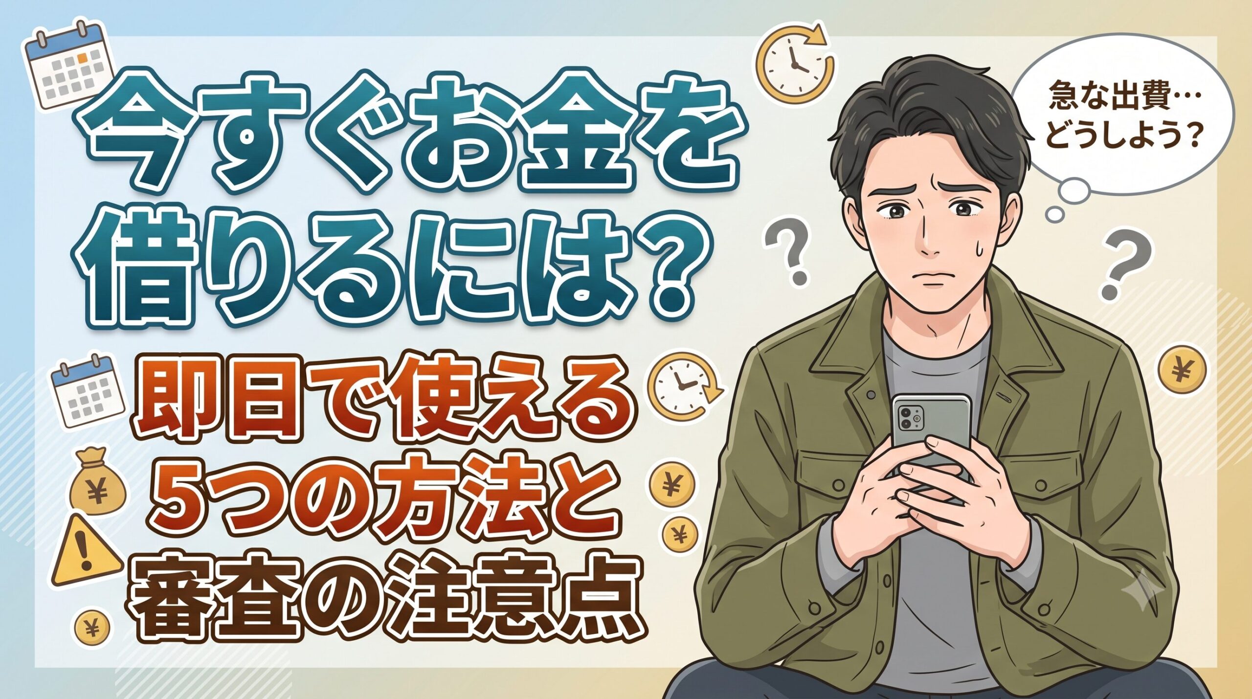 今すぐお金を借りるには？即日で使える5つの方法と審査の注意点